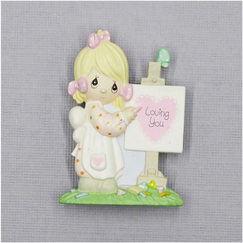 Vintage Precious Moments Valentines Pin Loving You Girl 1989