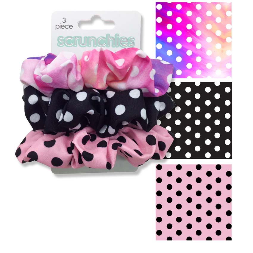 Polka Dot Print Hair Scrunchies Set Of Three