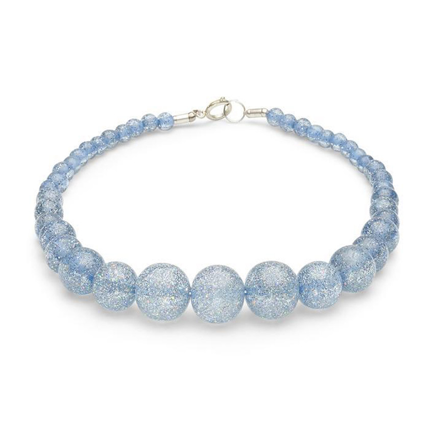 New Powder Blue Glitter Beads Necklace By Splendette