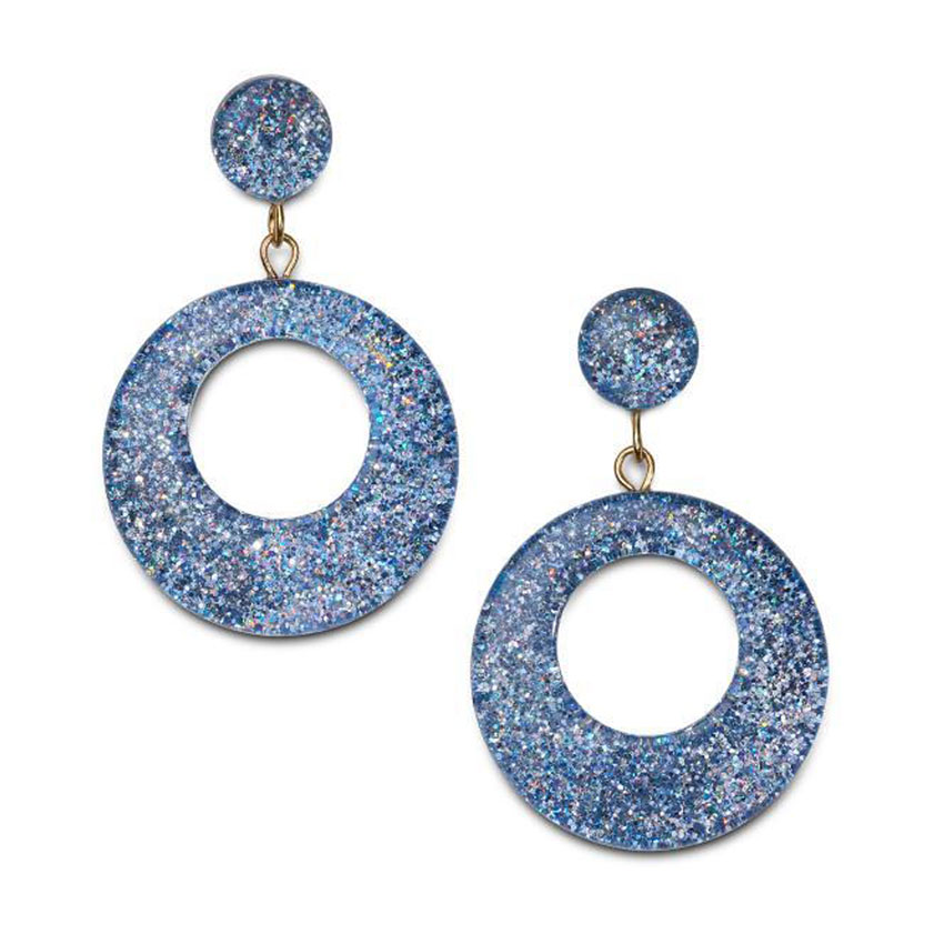 New Powder Blue Glitter Drop Hoop Earrings By Splendette