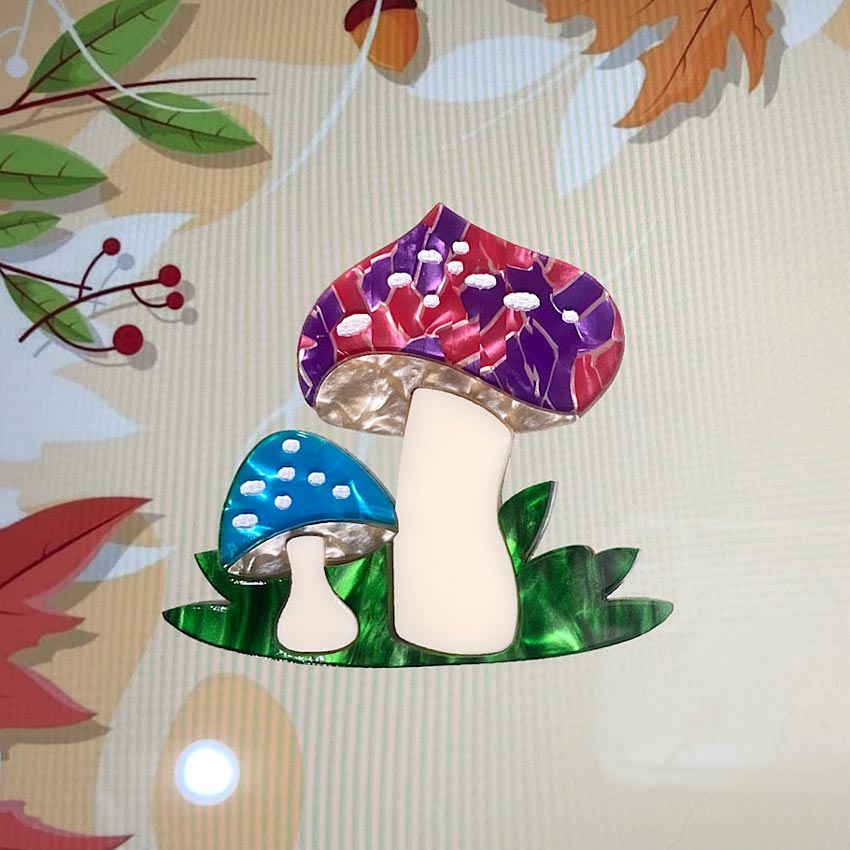 Purple Blue Toadstool Brooch By Tantalising Treasures