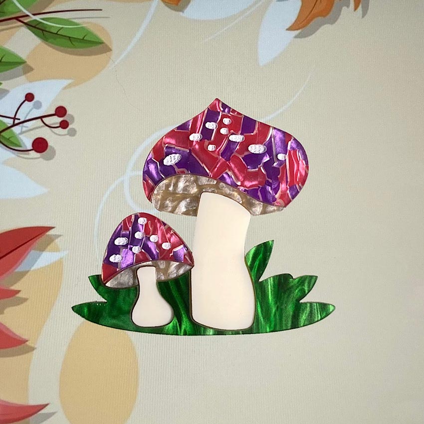 Purple Pink Toadstool Brooch By Tantalising Treasures