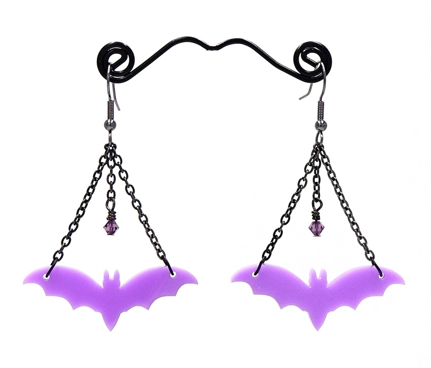 Purple Dark As Night Bat Earrings