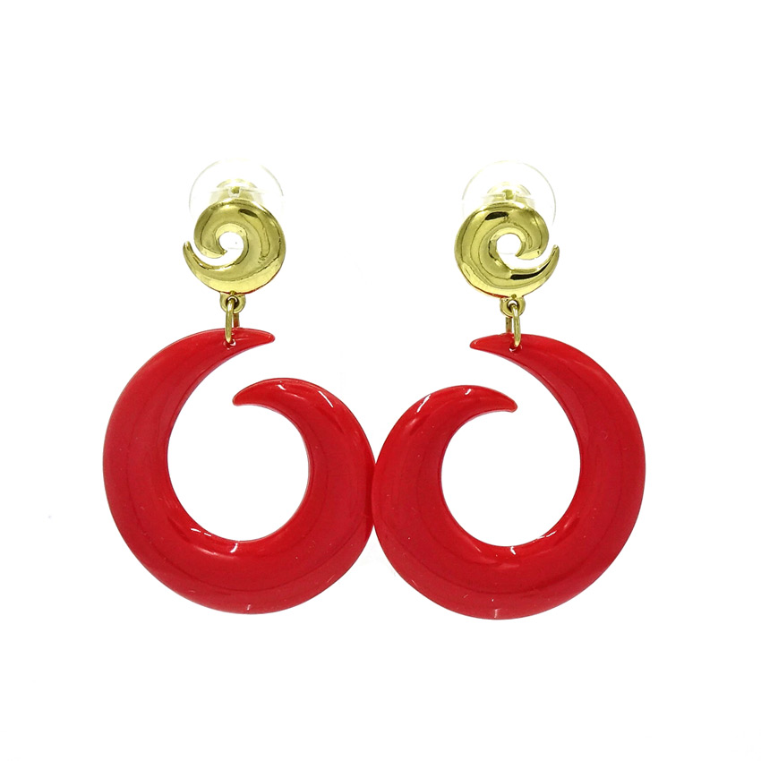 Vintage Gold And Red Acrylic Curlycue Earrings By Avon 1987