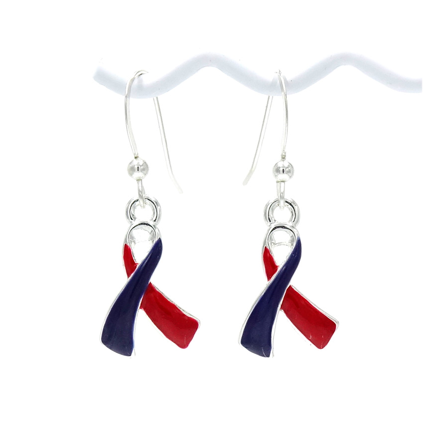 Red And Blue Ribbon Earrings With Sterling Earwires