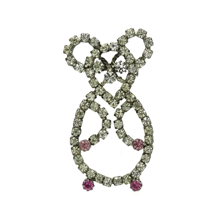 Rhinestone Mouse Pin Clear And Pink Vintage