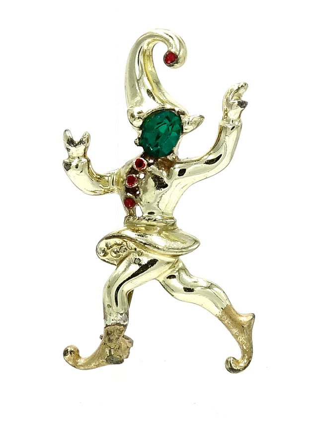Vintage Rhinestone Jester Or Elf Pin