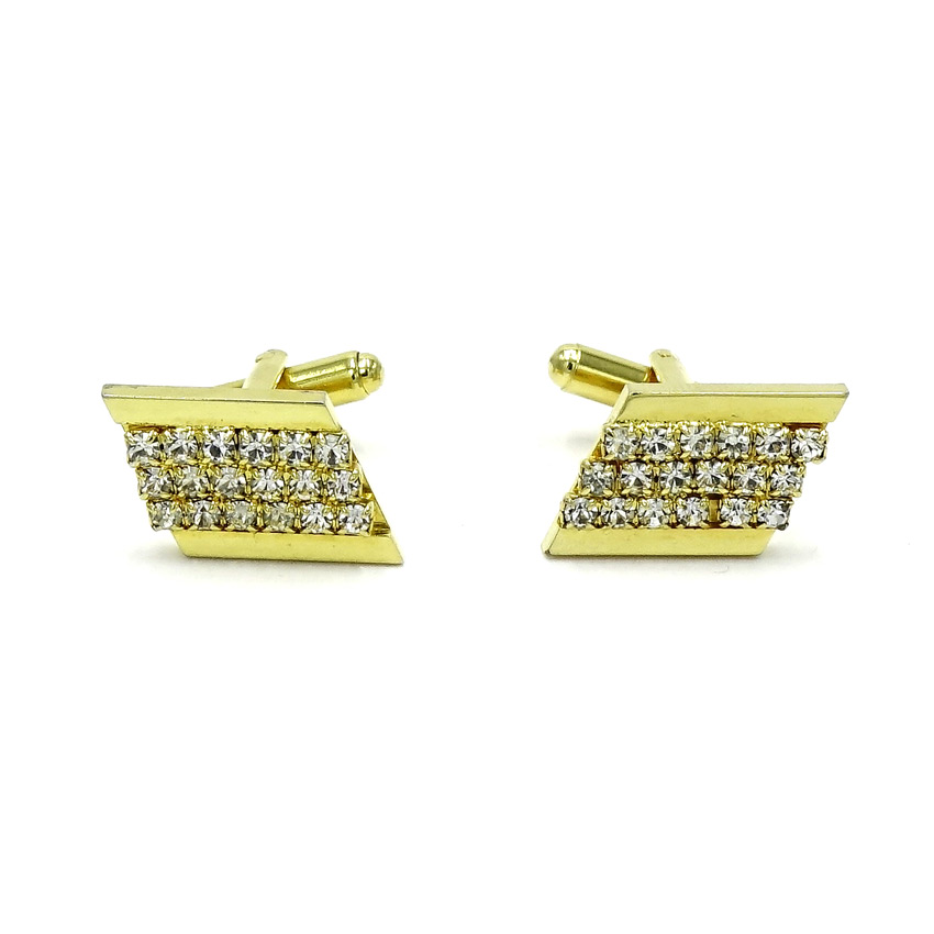 Vintage Gold Rhomboid Rhinestone Cufflinks