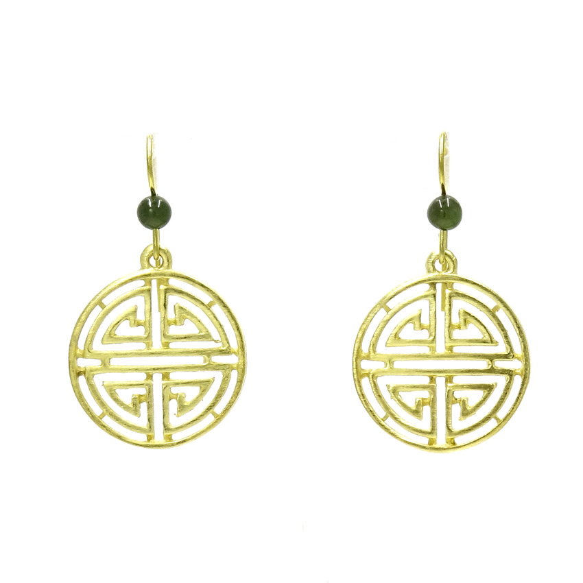 Chinese Shou And Jade Earrings By Museum Reproductions