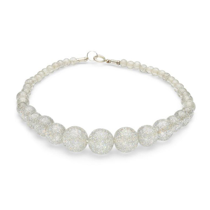 New Silver Glitter Beads Necklace By Splendette