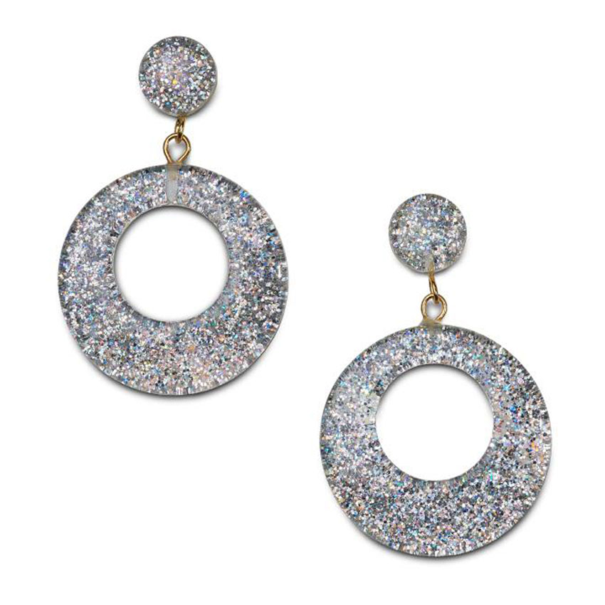New Silver Glitter Drop Hoop Earrings By Splendette
