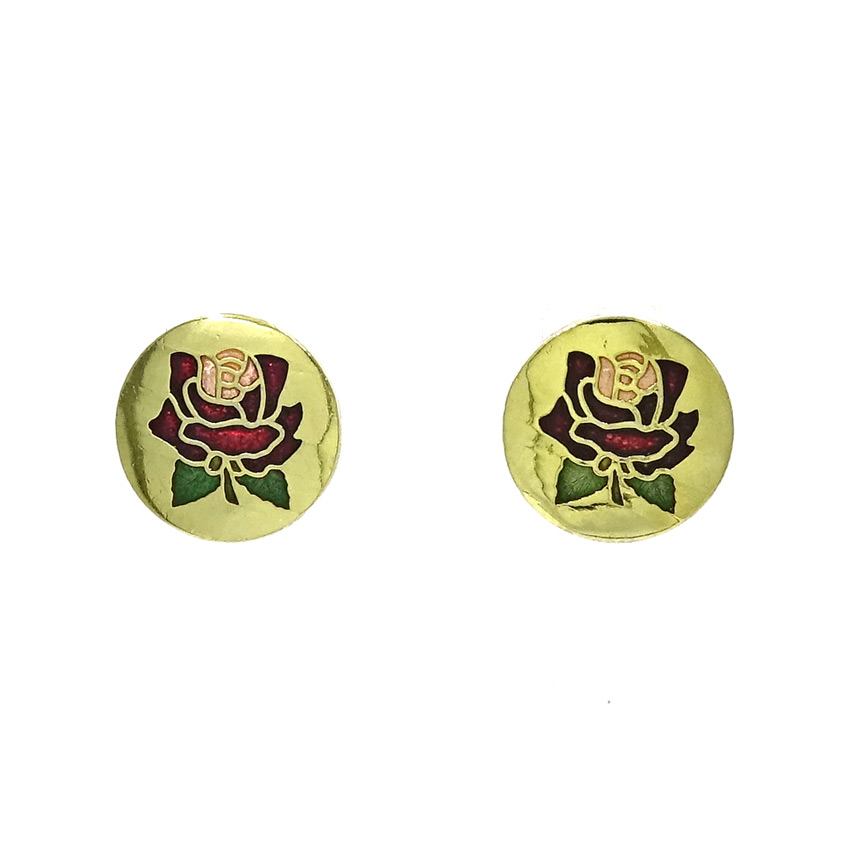 Vintage Enameled Pink And Red Rose Earrings 1970's - 1980's