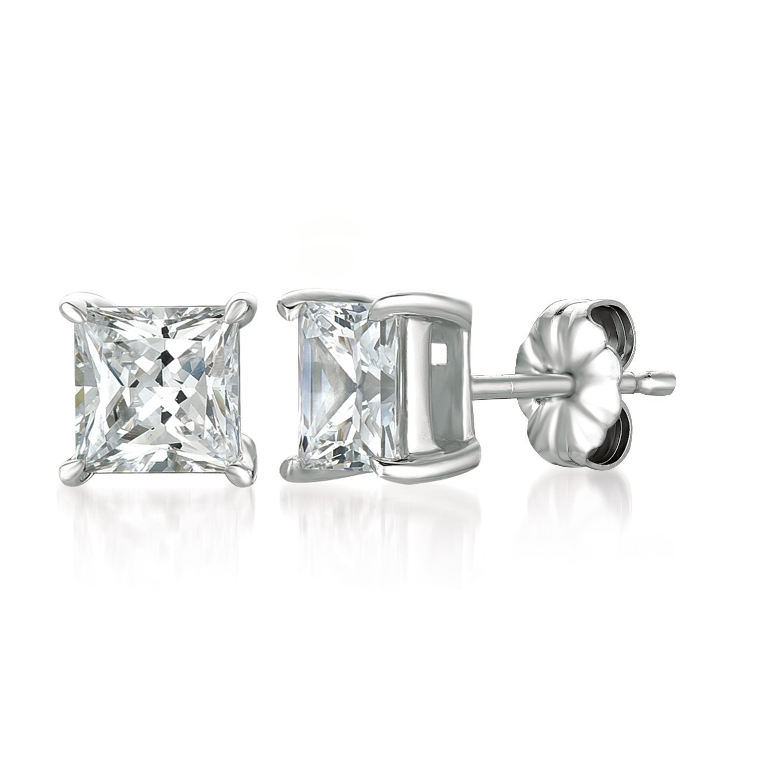 Crislu Solitaire Princess Stud Earrings Finished in Pure Platinum