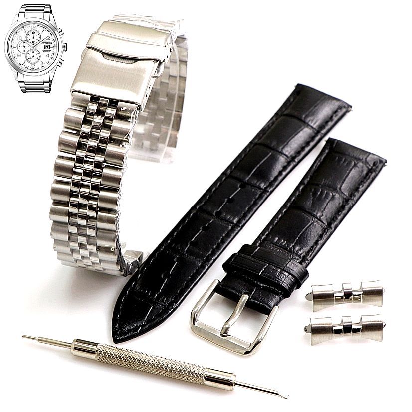 Steel & Leather Replacement Watch Band Citizen Chandler CA0650-82A B612-R007793