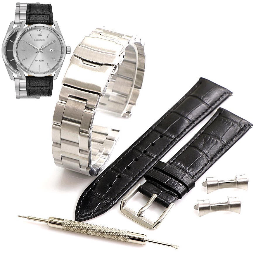 Steel & Leather Replacement Watch Band E111-S114128 Citizen BM7410-01A 51L 51X