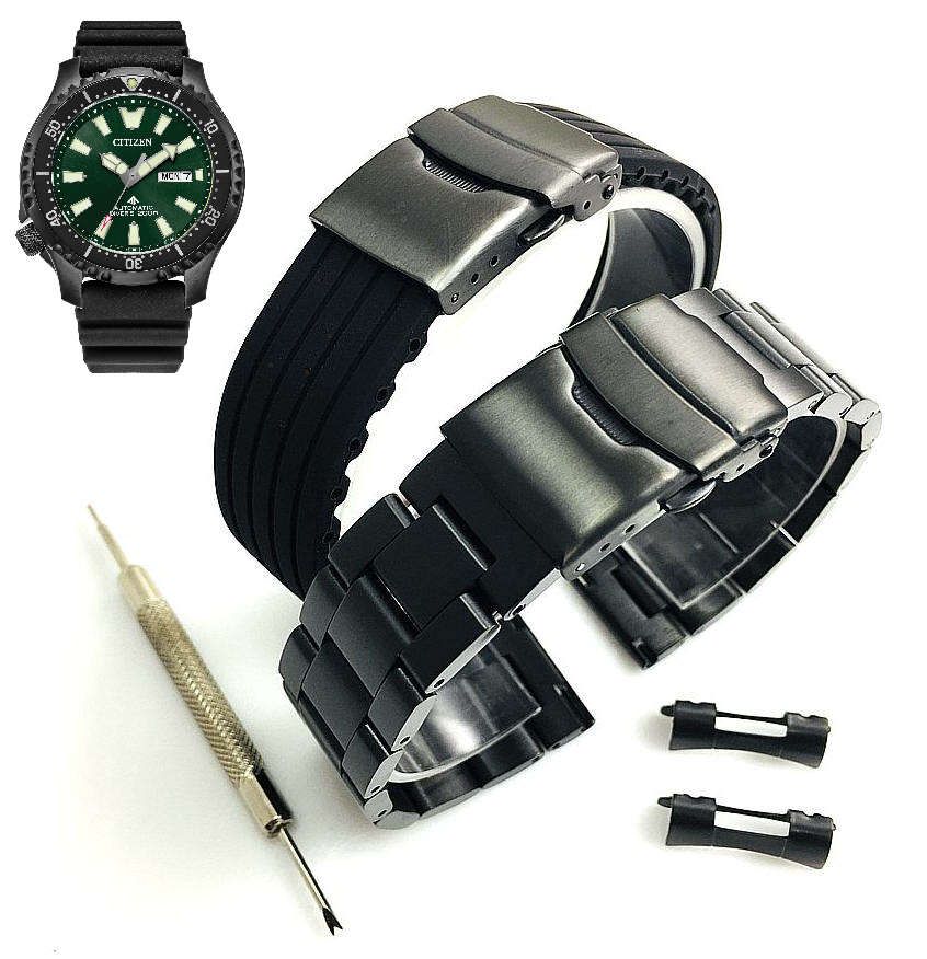 Steel & Silicone Black Replacement Watch Band 8204-A10D401 Citizen NY0155-07X