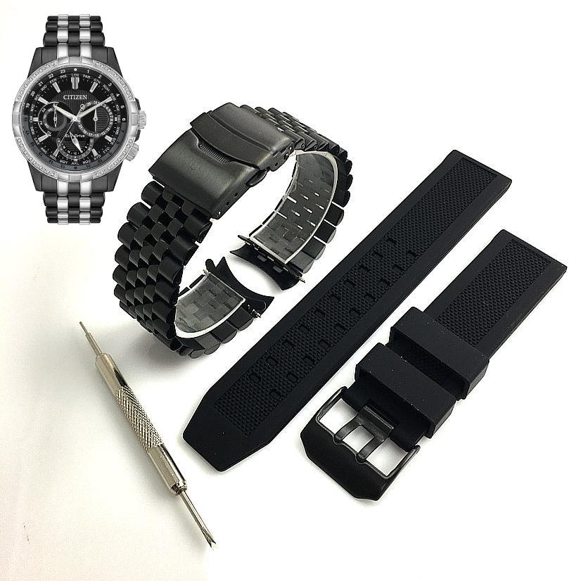 Steel & Silicone Black Replacement Watch Band 8729-S115744 Citizen BU2088-50E