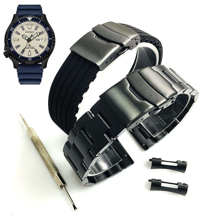 Steel & Silicone Black Replacement Watch Band Fits 8204 Citizen NY0137-09A
