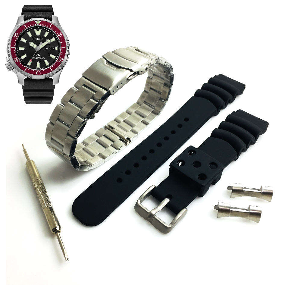 Steel & Silicone Replacement Watch Band Fits 8204-A10D4-02 Citizen NY0156-04E