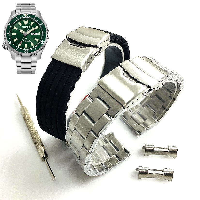 Steel & Silicone Replacement Watch Band Fits 8204-R014358 Citizen NY0151-59X
