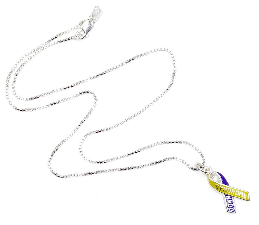 Down Syndrome Awareness Ribbon Sterling Necklace