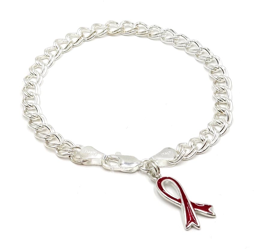 Sterling Silver Red Ribbon Bracelet