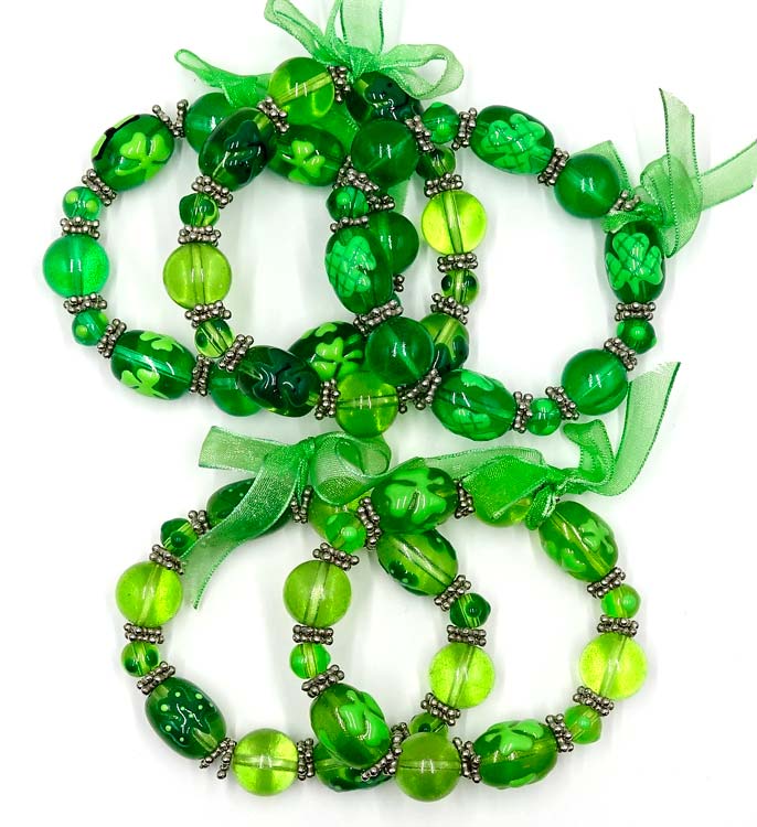 Handpainted Shamrock Beaded Stretch Bracelets