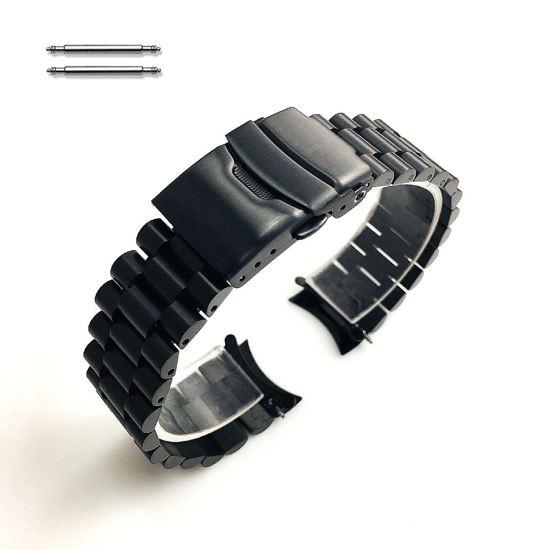 Stuhrling Compatible Black PVD Metal Steel President Style Replacement Curved End Watch Band #7022