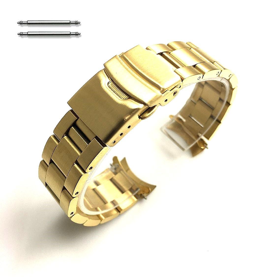 Stuhrling Compatible Gold Tone Metal Stainless Steel Oyster Style Replacement Curved End Watch Band #7017