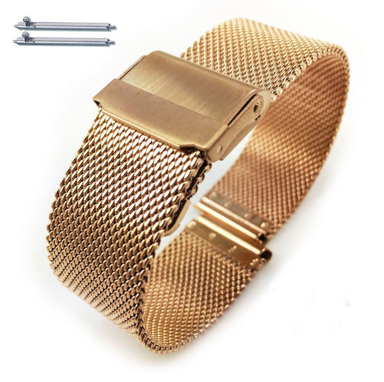 STUHRLING Compatible Rose Gold Steel Metal Adjustable Mesh Bracelet Watch Band Strap Double Locking #5028
