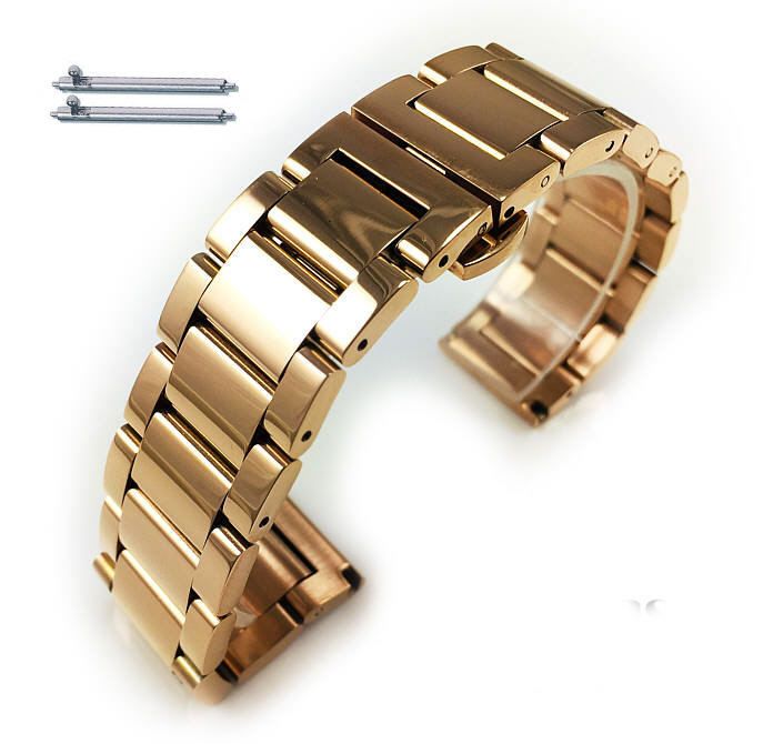 STUHRLING Compatible Rose Gold Steel Metal Bracelet Replacement Watch Band Strap Push Butterfly Clasp #5013