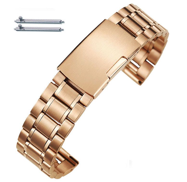 STUHRLING Compatible Rose Gold Steel Metal Bracelet Replacement Watch Band Strap Push Button Clasp #5018