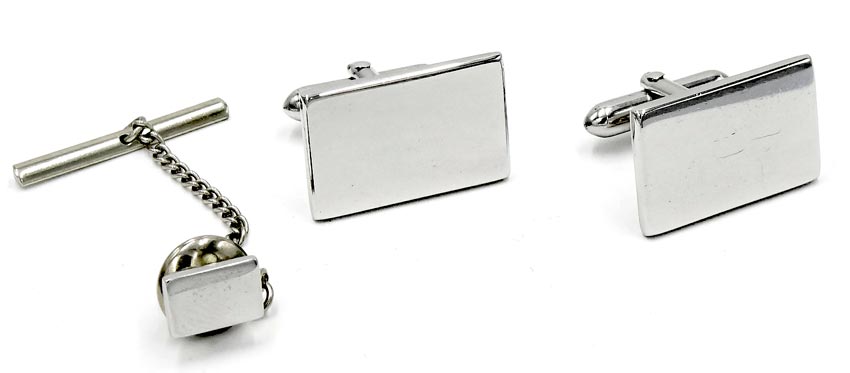 Vintage Swank Silver Rectangle Cufflinks With Tie Tack