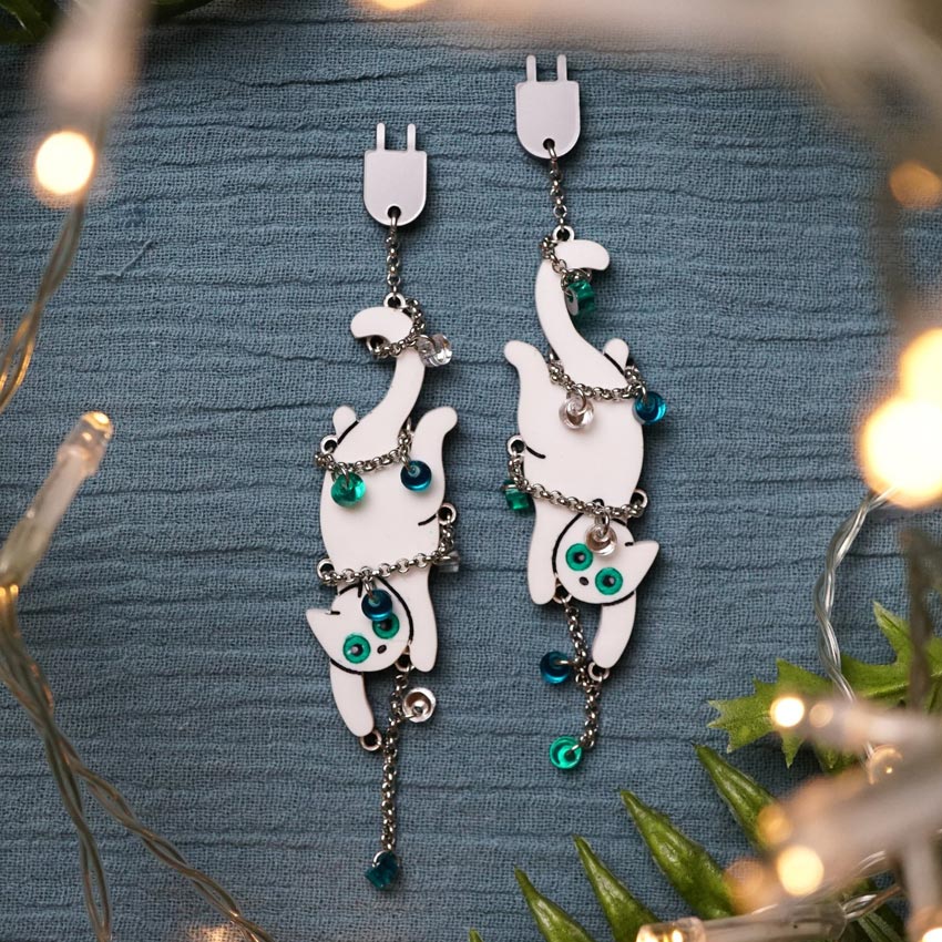Tangled Cat Earrings By Lost Kiwi Designs