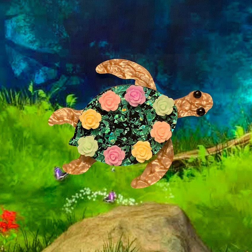 Tia The Tortoise Brooch By Tantalising Treasures