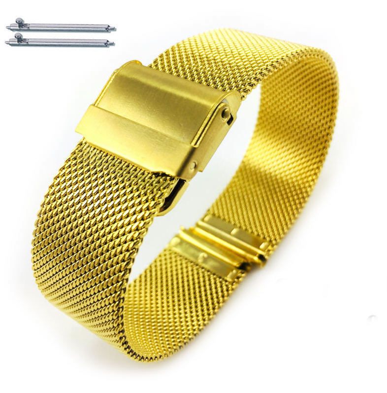 Timex Compatible Steel Metal Adjustable Mesh Bracelet Watch Band Strap Double Lock Clasp Gold #5027