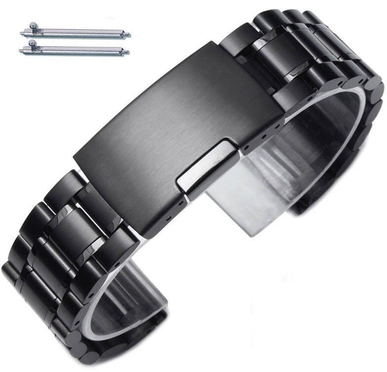 Timex Compatible Steel Metal Bracelet Replacement Watch Band Strap PVD Black Push Button Clasp #5016