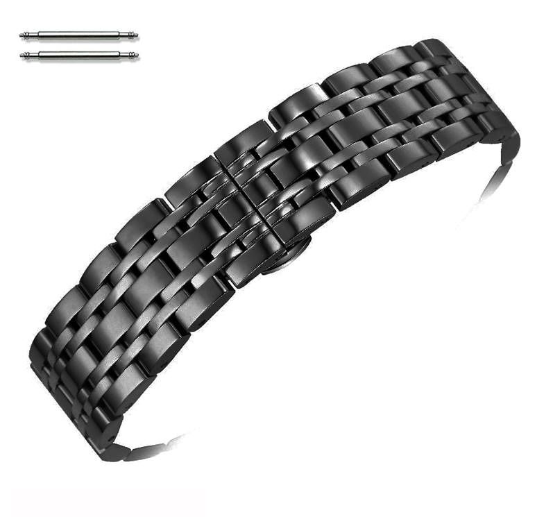Timex Compatible Steel Polished Black Metal Replacement Watch Band Strap Butterfly Clasp #5056