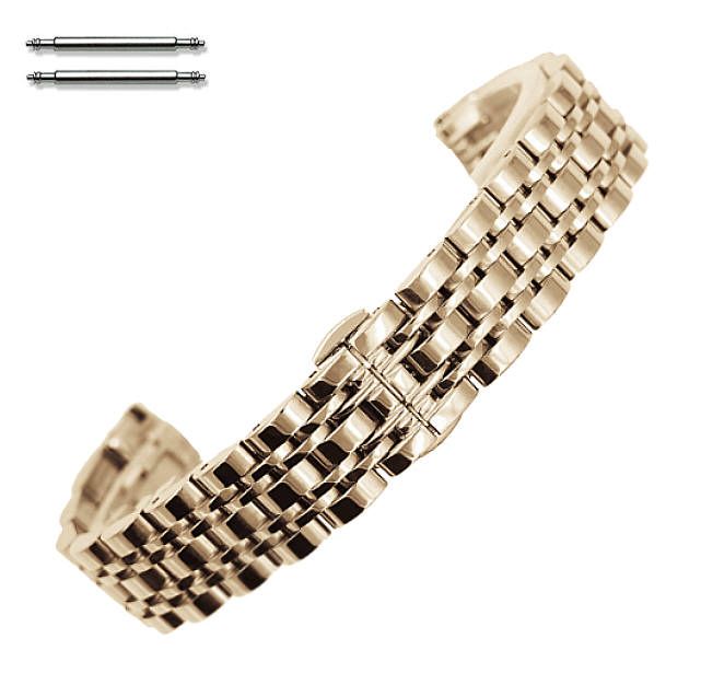 Timex Compatible Steel Polished Rose Gold Metal Replacement Watch Band Strap Butterfly Clasp #5058