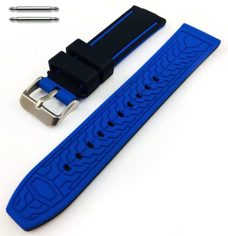 Tissot Compatible Black & Blue Double Side Rubber Silicone Replacement Watch Band Strap Belt #4062