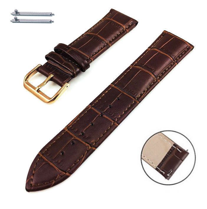 Tissot Compatible Brown Croco Leather Replacement Watch Band Strap Rose Gold Steel Buckle #1072