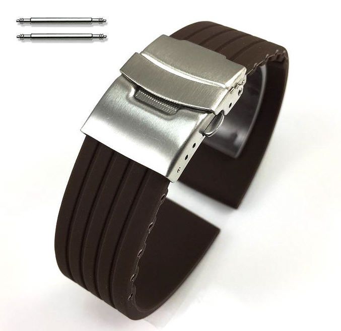 Tissot Compatible Brown Rubber Silicone Watch Band Strap Double Locking Steel Buckle Clasp #4017
