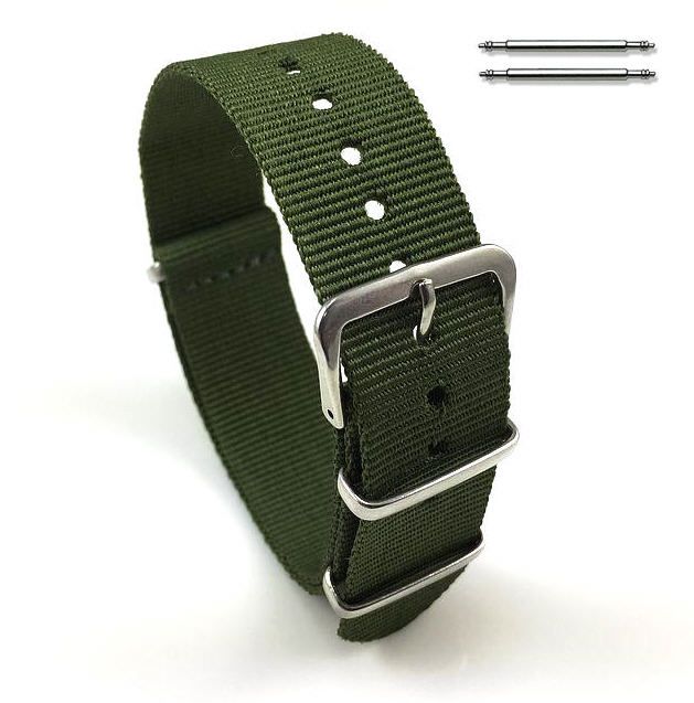 Tissot Compatible Military Green One Piece Slip Through Nylon Watch Band Strap Silver Buckle #6006