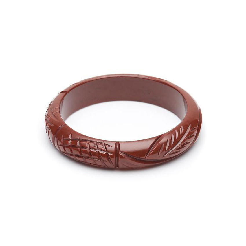 Midi Tobacco Heavy Carved Fakelite Bangle By Splendette