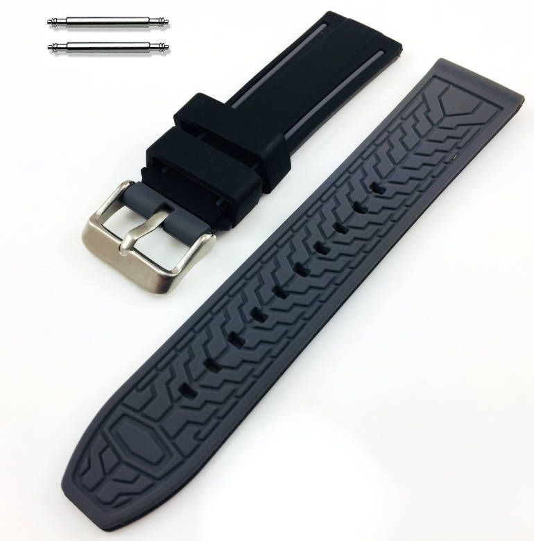 Tommy Hilfiger Compatible Black & Grey Double Side Rubber Silicone Replacement Watch Band Strap Belt #4061