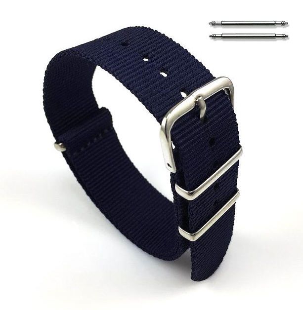 Tommy Hilfiger Compatible Dark Blue Navy One Piece Slip Through Nylon Watch Band Strap Steel Buckle #6004