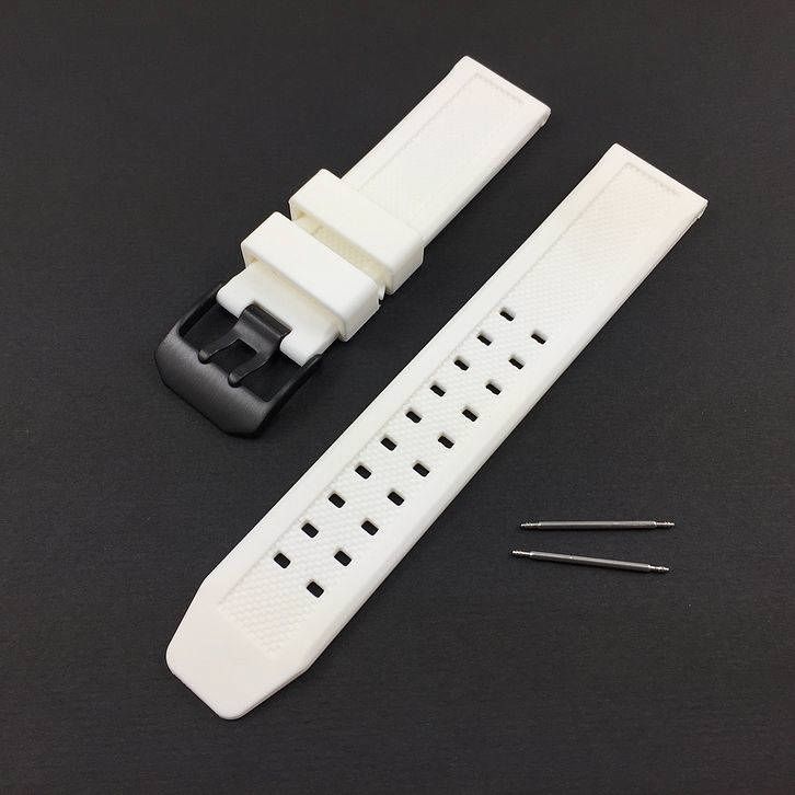 Tommy Hilfiger Compatible Off White Rubber Silicone Replacement Watch Band Strap PVD Black Steel Buckle #4052