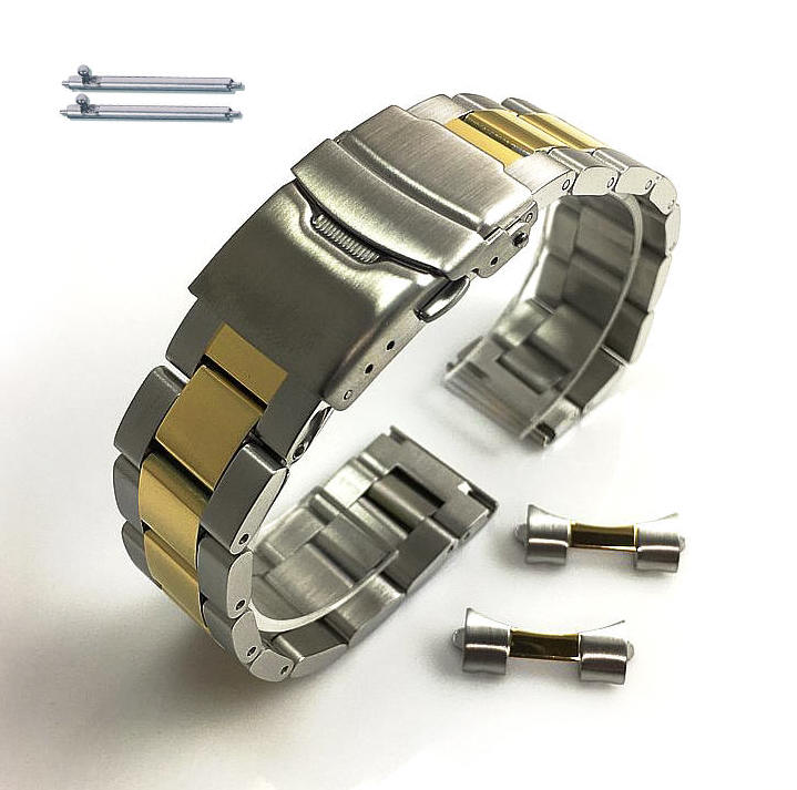 Two Tone Brushed Metal Steel Curved End Replacement 20mm Watch Band #7010