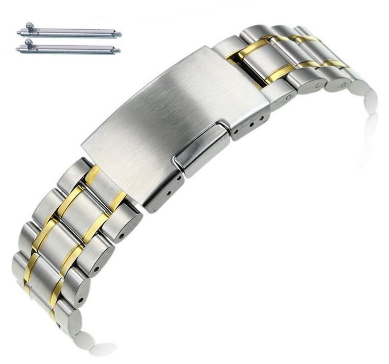 Two Tone Gold Steel Metal Bracelet Replacement 14mm Watch Band Button Clasp #5019