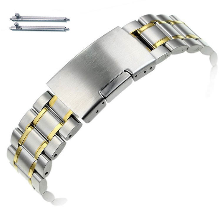 Two Tone Gold Steel Metal Bracelet Replacement 19mm Watch Band Button Clasp #5019